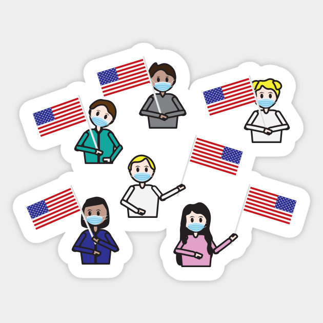 Kids with face masks holding the USA flag Sticker by sigdesign